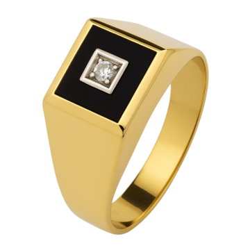 Damenring mit Onyx und Moissanite in 585er Gold