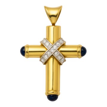 Hochwertiger Kreuzanhänger mit Saphiren und Brillanten – 750er Gold