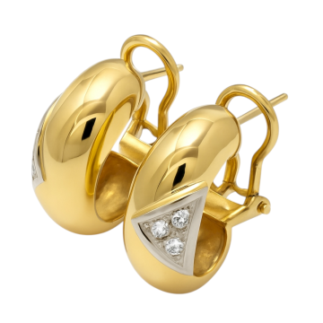 Gelbgoldene Halbcreolen mit je 3 Brillanten