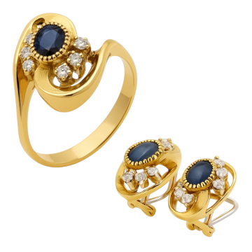 Designer Schmuckset in 18karätigem Gold mit Saphiren und Brillanten