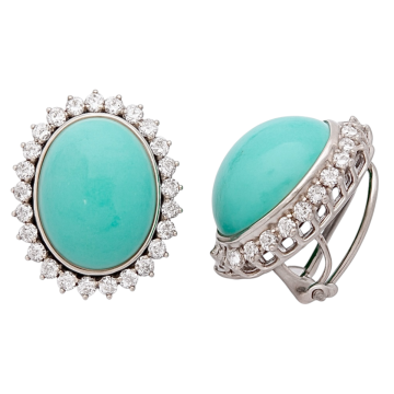 Seltene, eindrucksvolle Türkis-Brillant-Ohrclips in 18karätigem Gold