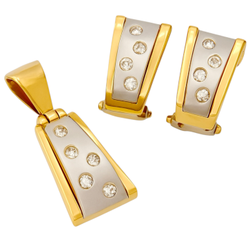 Bicolour Set mit Brillanten – Anhänger und Ohrclips