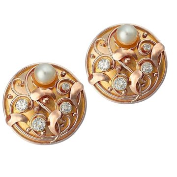 Ohrstecker in 14-karätigem Rotgold mit je 4 Brillanten/Diamanten Außerdem Je 1 Zuchtperle mit hellem Lüster. 