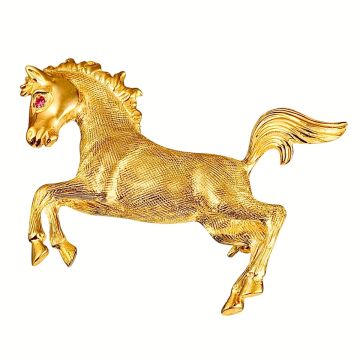 Brosche „Steigendes Pferd“ mit Rubin