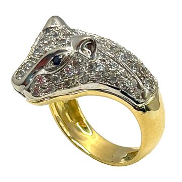 Raubtierkopf – Ring mit Saphiren und Zirkonia