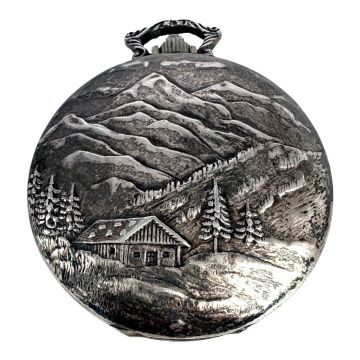 Silberne Vintage Taschenuhr mit schönem Motiv