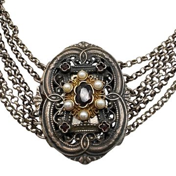 Antike Kropfkette aus Silber mit Granat und Saatperlen