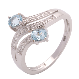 Geschwungener Aquamarin Ring mit Diamanten