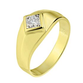 Klassischer Herrenring in 585er Gelbgold und Weißgold. Schauseitig hat der Ring eine quadratische weißgoldene Fassung mit einem 0,20 ct Brillanten. 