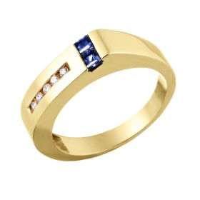 Hübscher, zierlicher Damenring in 14-karätigem Gelbgold. Schauseitig verfügt der Ring über 5 nebeneinander gesetzte Brillanten in einer Spannfassung. An einer Seite ist der Ring kantig gearbeitet.