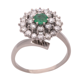 Antiker Damenring mit Smaragd und Diamanten