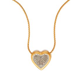 Anhänger mit Kette in 14-karätigem Gold. Der Anhänger in Form eines Herzens ist besetzt mit 9 Diamanten auf einem weißgoldenen Untergrund. Eine Kette in Venezianergliederung führt durch das Herz. 