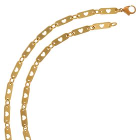 Halskette in 8-karätigem Gelbgold mit plättchenförmigen Gliedern. Diese sind mit ausgearbeiteten Herzen versehen.