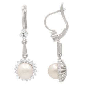 Feminine Weißgold Ohrringe mit Perlen und 44 Zirkonia