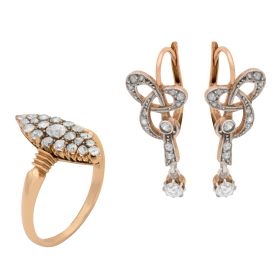 Antikes Schmuckset – Ring und Ohrringe mit Brillanten