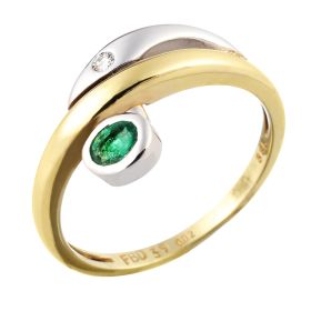 Brillant-Smaragd-Ring aus 585er Gelbgold und Weißgold