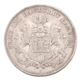 Antike Silbermünze – 5 Mark – Deutsches Reich – Hamburg – 1876