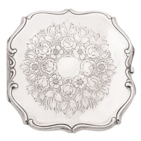 Antiker Taschenspiegel/Puderdöschen in Silber mit floralem Dekor