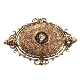 Spätbiedermeier-Brosche aus 585er Gold mit Diamant-Rose