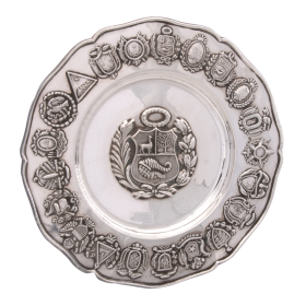 Peruanischer Wappenteller in Sterling-Silber