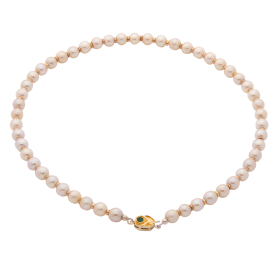 Perlenkette mit 585er Gold Elementen und Smaragdbesetzten Perlenschloss