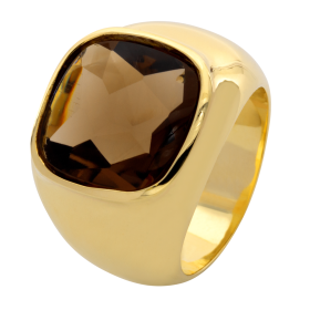 Pompöser Ring Unisex mit großem Rauchquarz in 14karätigem Gold