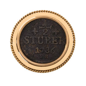 Münzbrosche mit ½ Stüber von 1786 und Fassung in 750er Gold