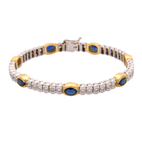 Traumhaftes Saphir-Brillant-Armband in Bicolor, 585er Gold