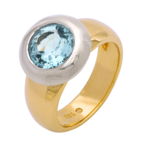 Massiver Ring in Bicolor mit Aquamarin in 585er Gold