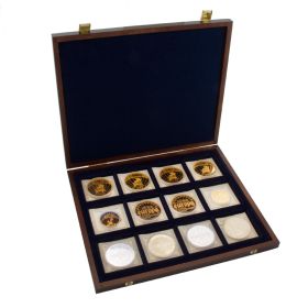 Sammlung 12 diverser Münzen in Holzkassette von 1997-2000