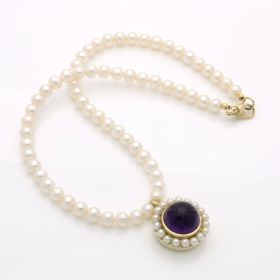 Stilvolle Perlenkette mit Amethyst Anhänger
