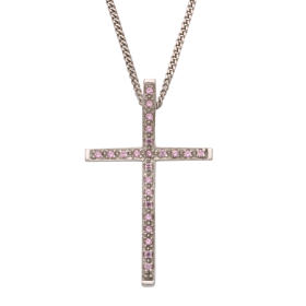 Kreuzanhänger mit rosa Zirkonia – inkl. Halskette