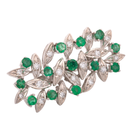 Eleganter Perlkettenverkürzer in Weißgold mit Smaragden und Diamanten