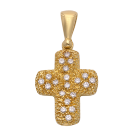 Funkender Kreuz Anhänger in 585er Gold mit Zirkonias