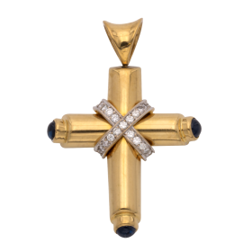 Hochwertiger Kreuzanhänger mit Saphiren und Brillanten – 750er Gold